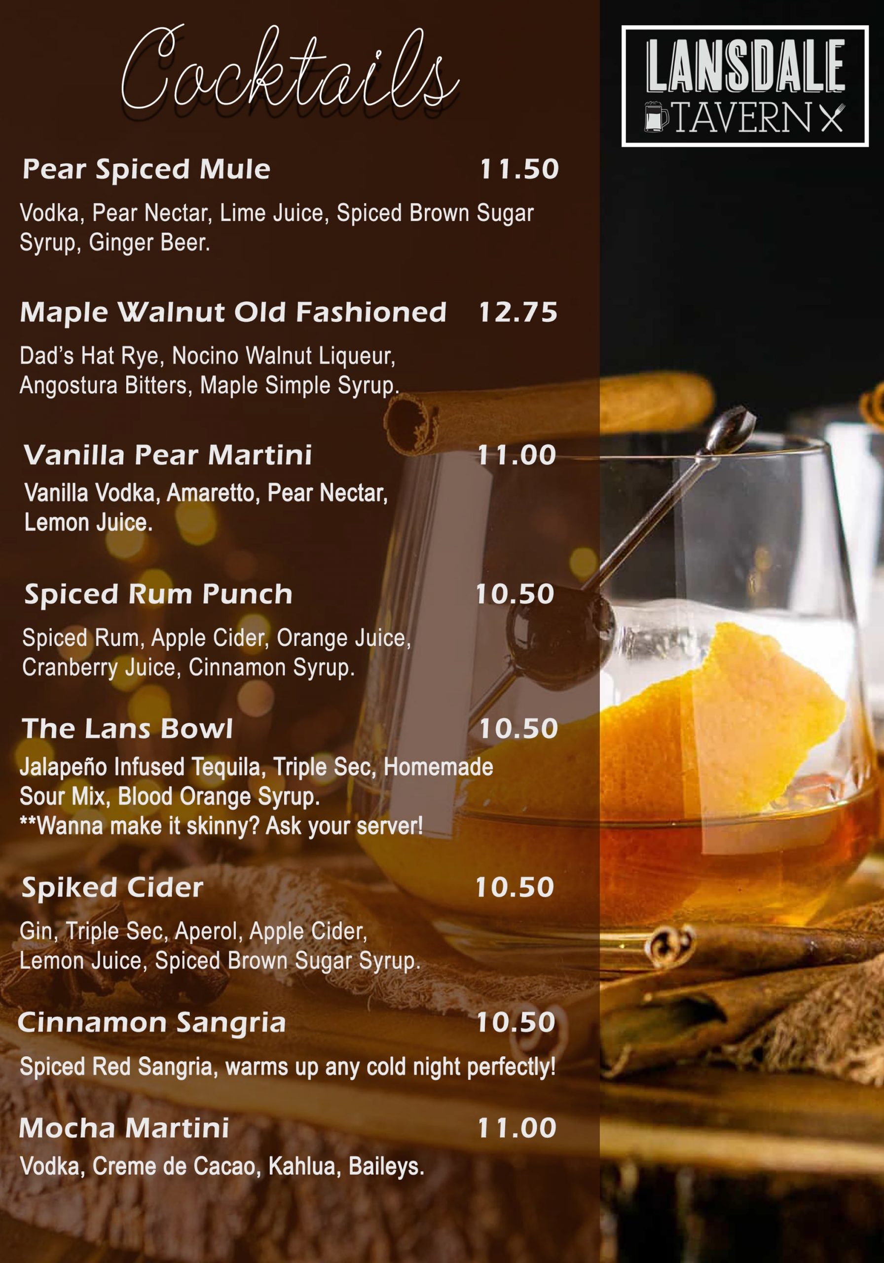 lansdale tavern 2023 cocktail menu