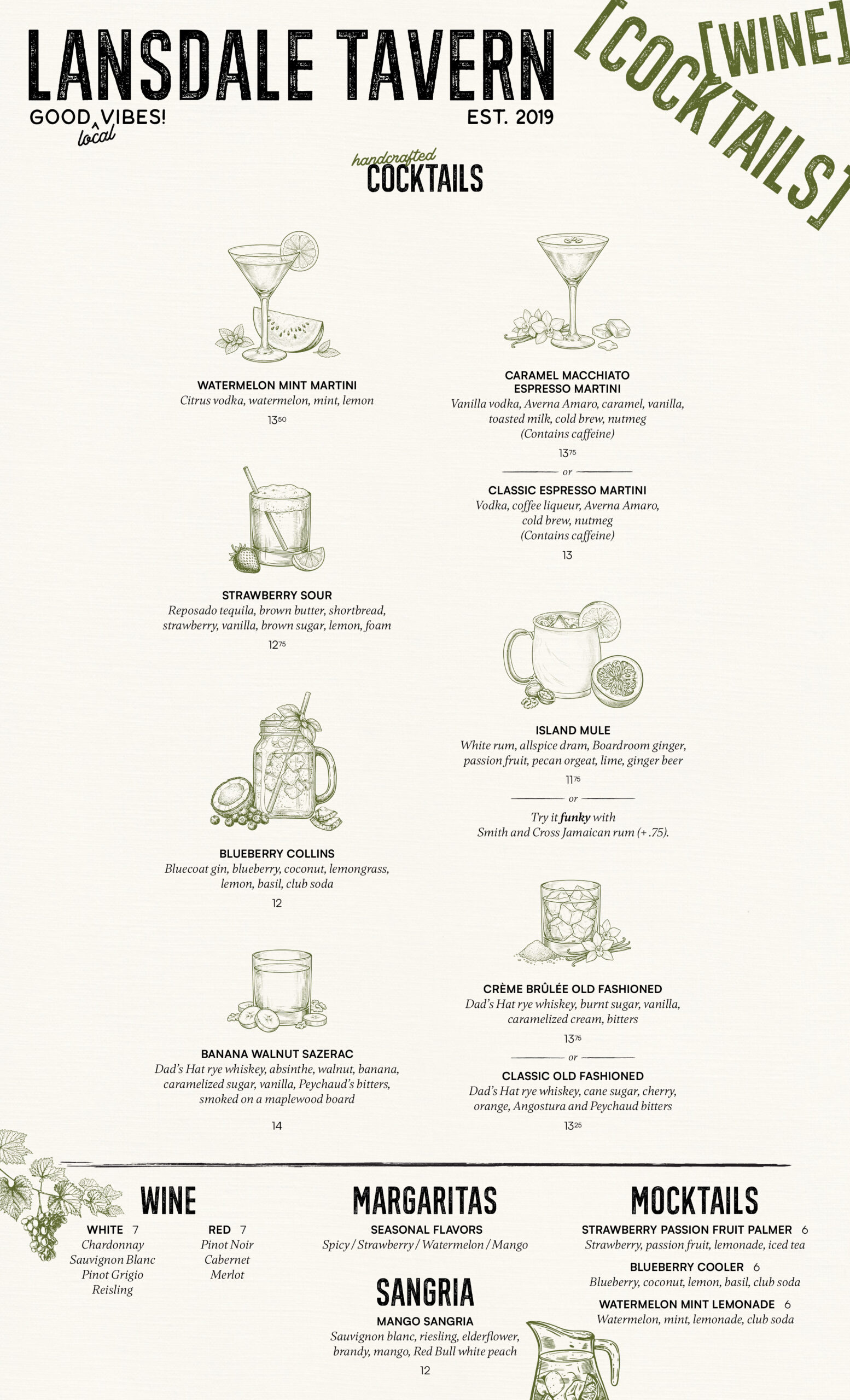 Lansdale Tavern's Spring 2026 cocktail menu.