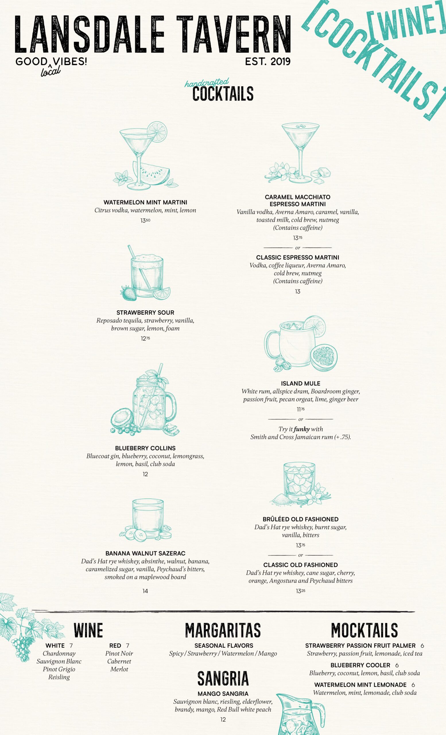 Image of Lansdale Tavern's Spring 2026 cocktail menu.